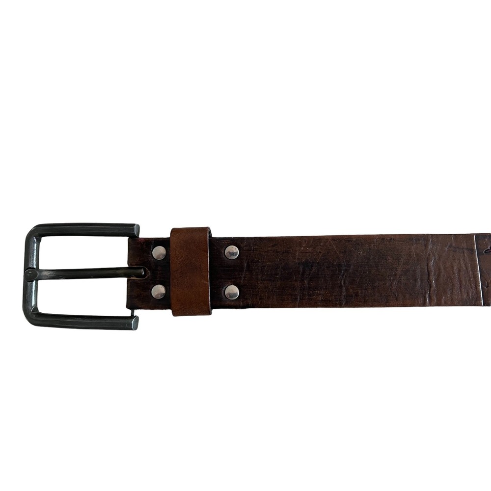 Fiorucci Vintage Kids Brown Leather Red T-Rex  Engraved Logo Belt Size M‎ 24-30 - Picture 7 of 12